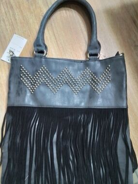 Heritage West Fringed Stud-Accent Black Shoulder Bag